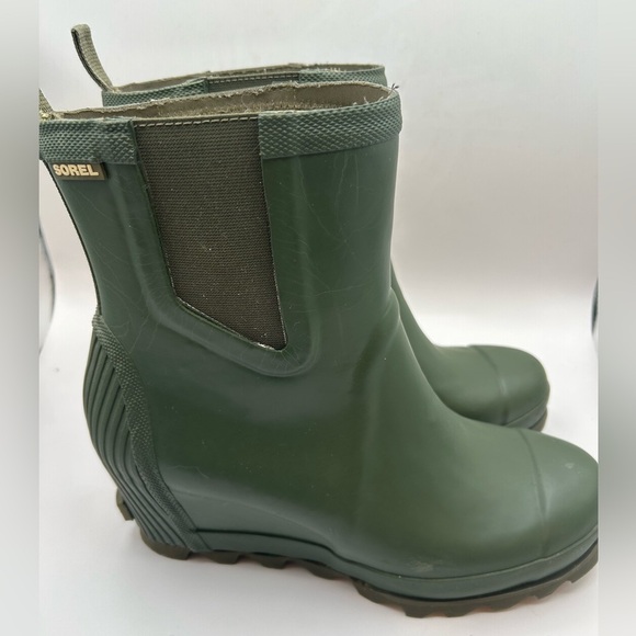 Sorel Joan Of Arctic Rain Wedge Rain Boots Chelsea Waterproof Green Rubber 11 - Picture 7 of 15